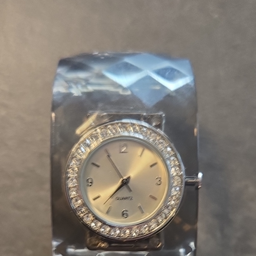 Silver Quartz Watch with Crystal Accents